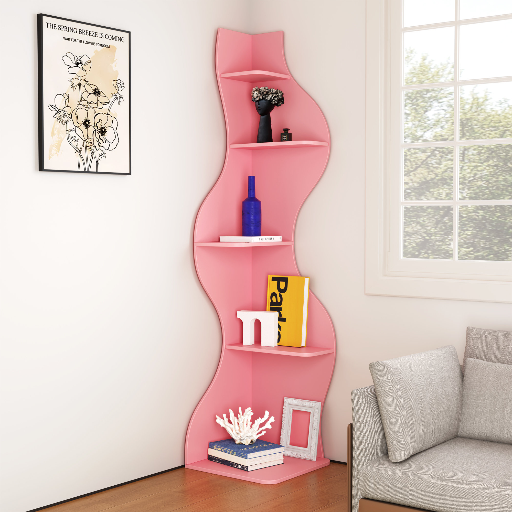 Corner+Bookshelf,+5+Tier+